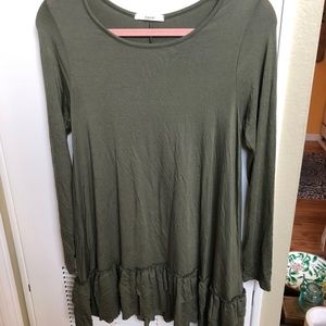 Easel Brand Green Shirt Dress Ruffle Bottom